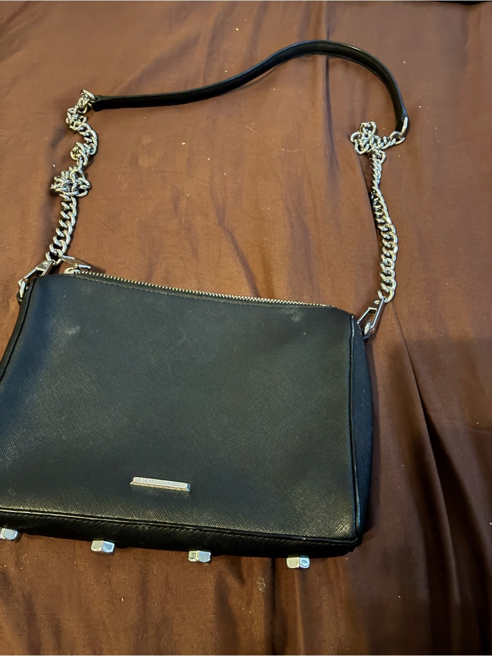 Rebecca Minkoff Black Shoulder Bag with Silver Chain small white spot by chain